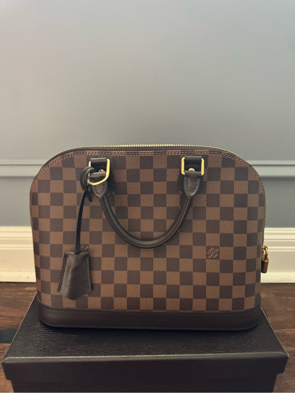 Louis Vuitton Brown Damier Ebene Alma PM Satchel with Gold Hardware